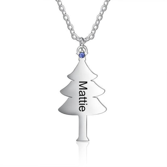 Personalized Christmas Tree Family/Friends Necklace - 1 Birthstone & Engraving
