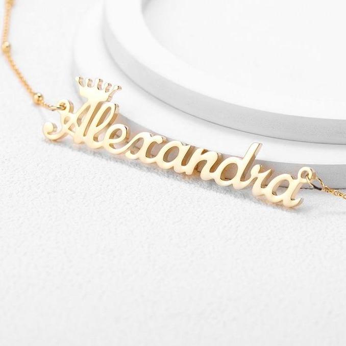 Personalized Cursive Font Name Necklace With Crown (3 colors)