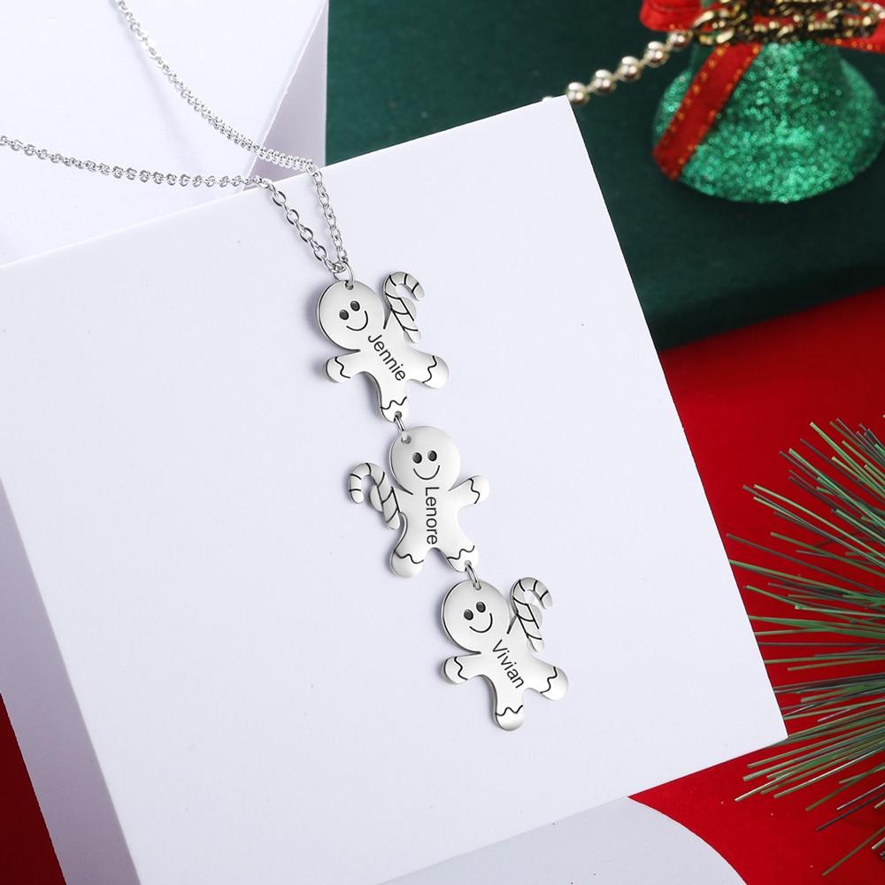 Personalized Christmas Gingerbread Men Necklace - 3 Engravings