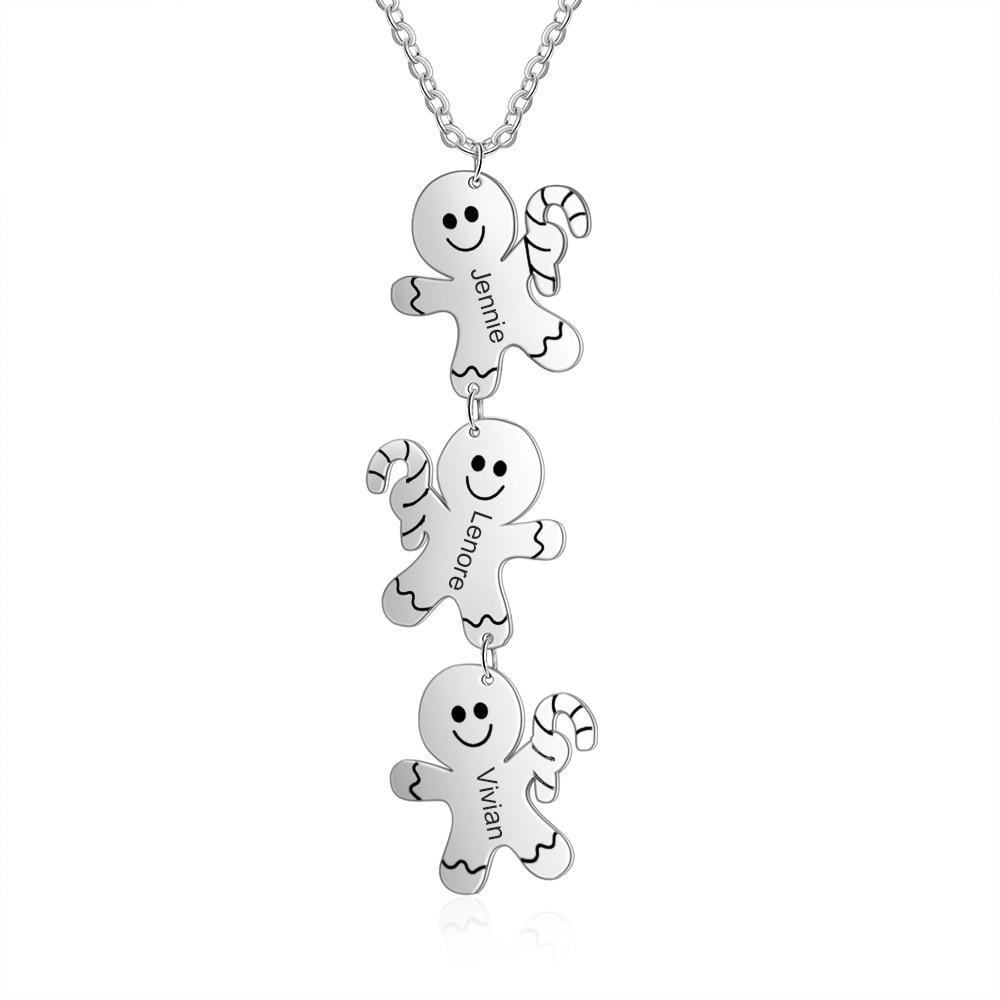 Personalized Christmas Gingerbread Men Necklace - 3 Engravings