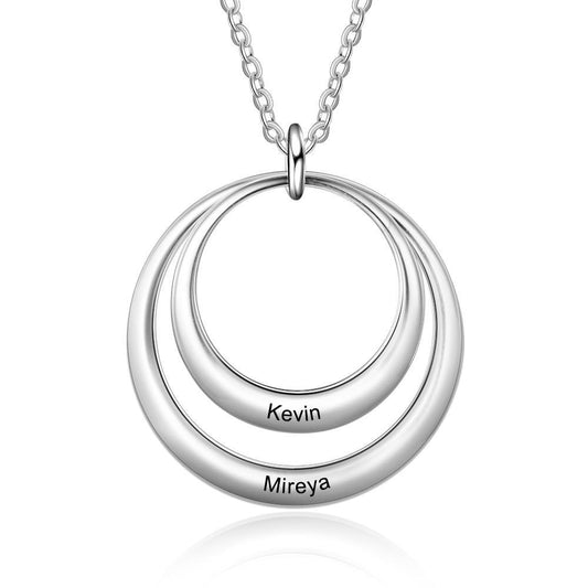 Personalized Double Circles Silver Necklace - 2 Engravings