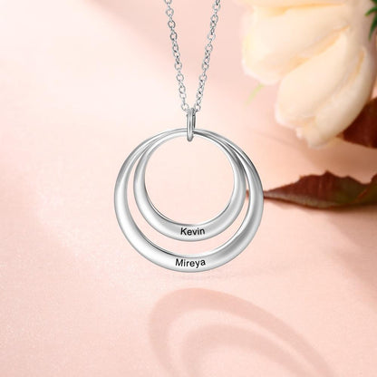 Personalized Double Circles Silver Necklace - 2 Engravings