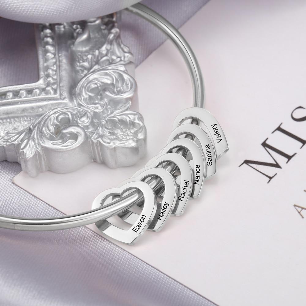 Engraved Personalized Silver Heart Bracelet, Custom Bracelet.