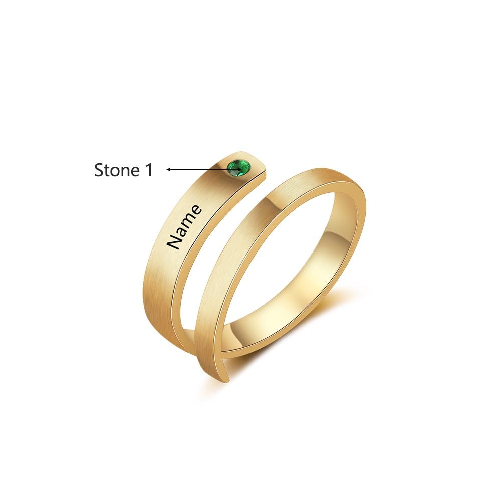 Personalized Engraved Name & Birthstone Adjustable Wrap Ring (3 colors)