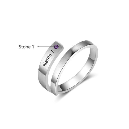 Personalized Engraved Name & Birthstone Adjustable Wrap Ring (3 colors)