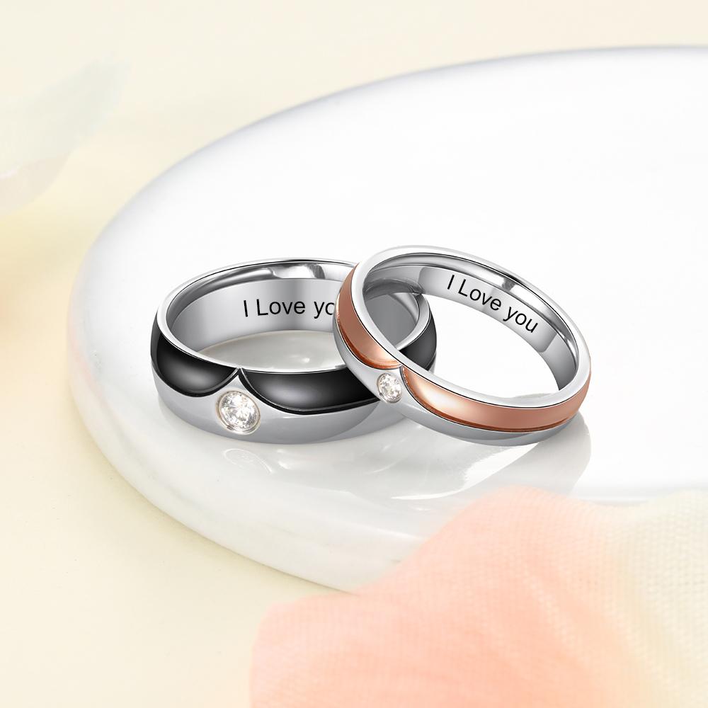 Personalized Engraved Stainless Steel with Zirconia Couple Rings