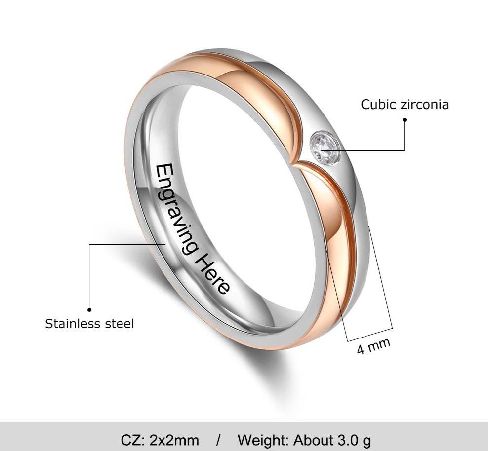 Personalized Engraved Stainless Steel with Zirconia Couple Rings