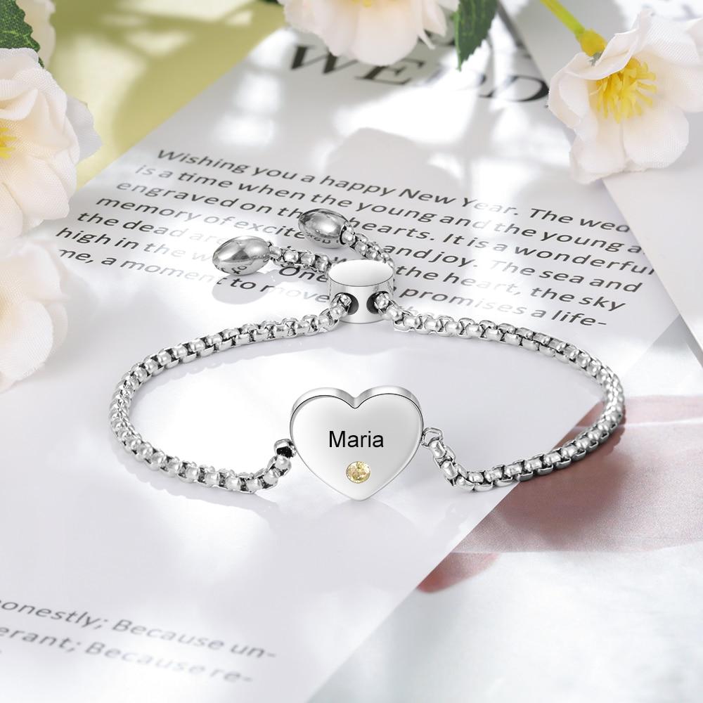 Sterling Silver Ball Slider Bracelet - With Engraved Silver Heart Charm -  The Perfect Keepsake Gift
