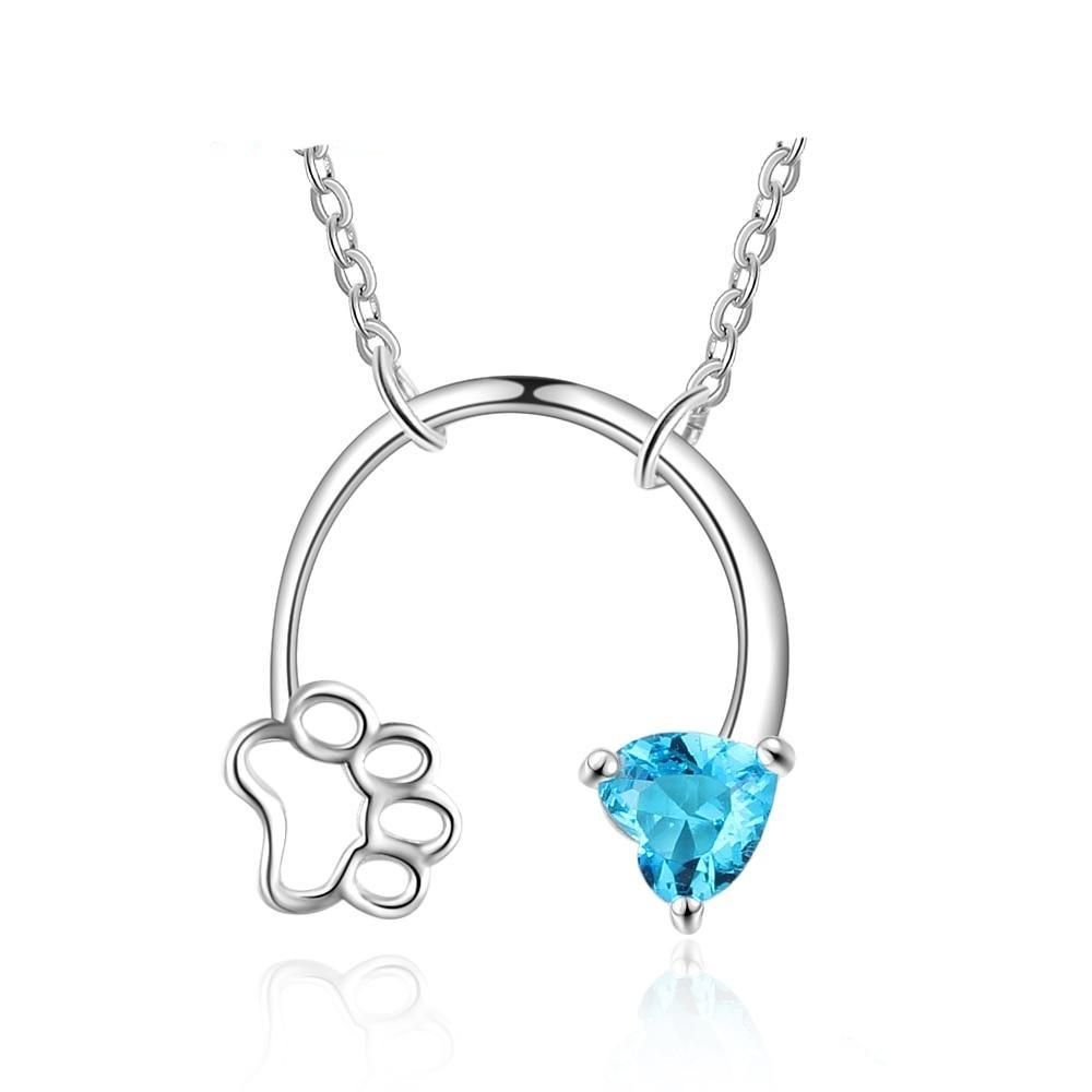 Personalized Heart Birthstone & Pet Paw 925 Sterling Silver Necklace