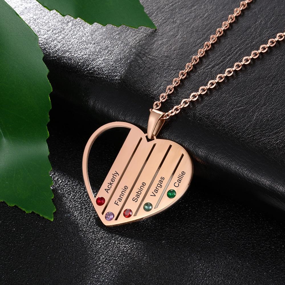 Personalised Six Names Mother's Heart Necklace with Birthstones – IfShe UK