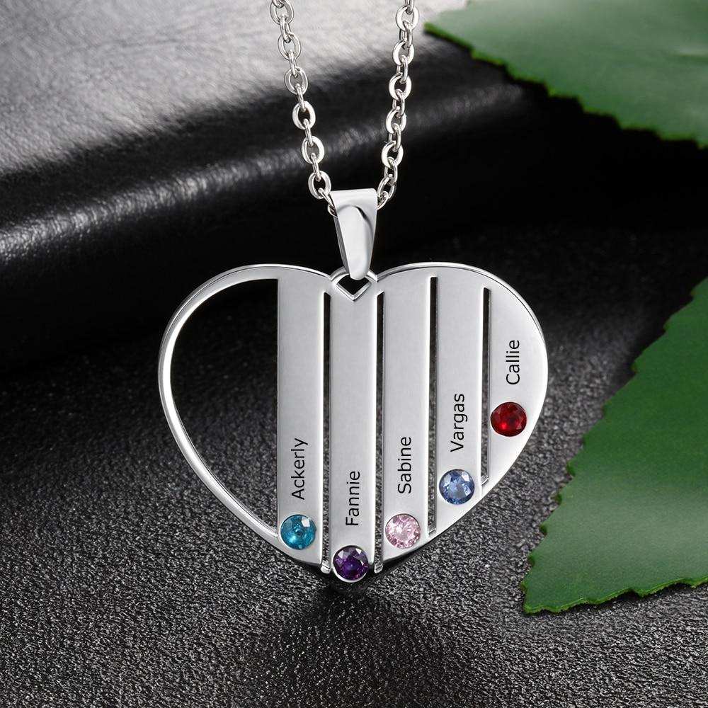 personalized heart family name necklace 5 birthstones 5 engravings necklaces 703523