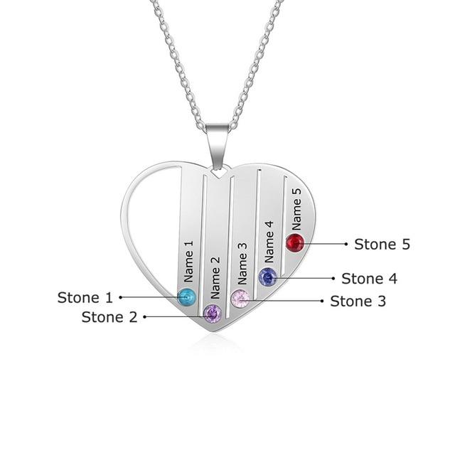 Family Heart Birthstone Pendant Necklace | My Little Necklace
