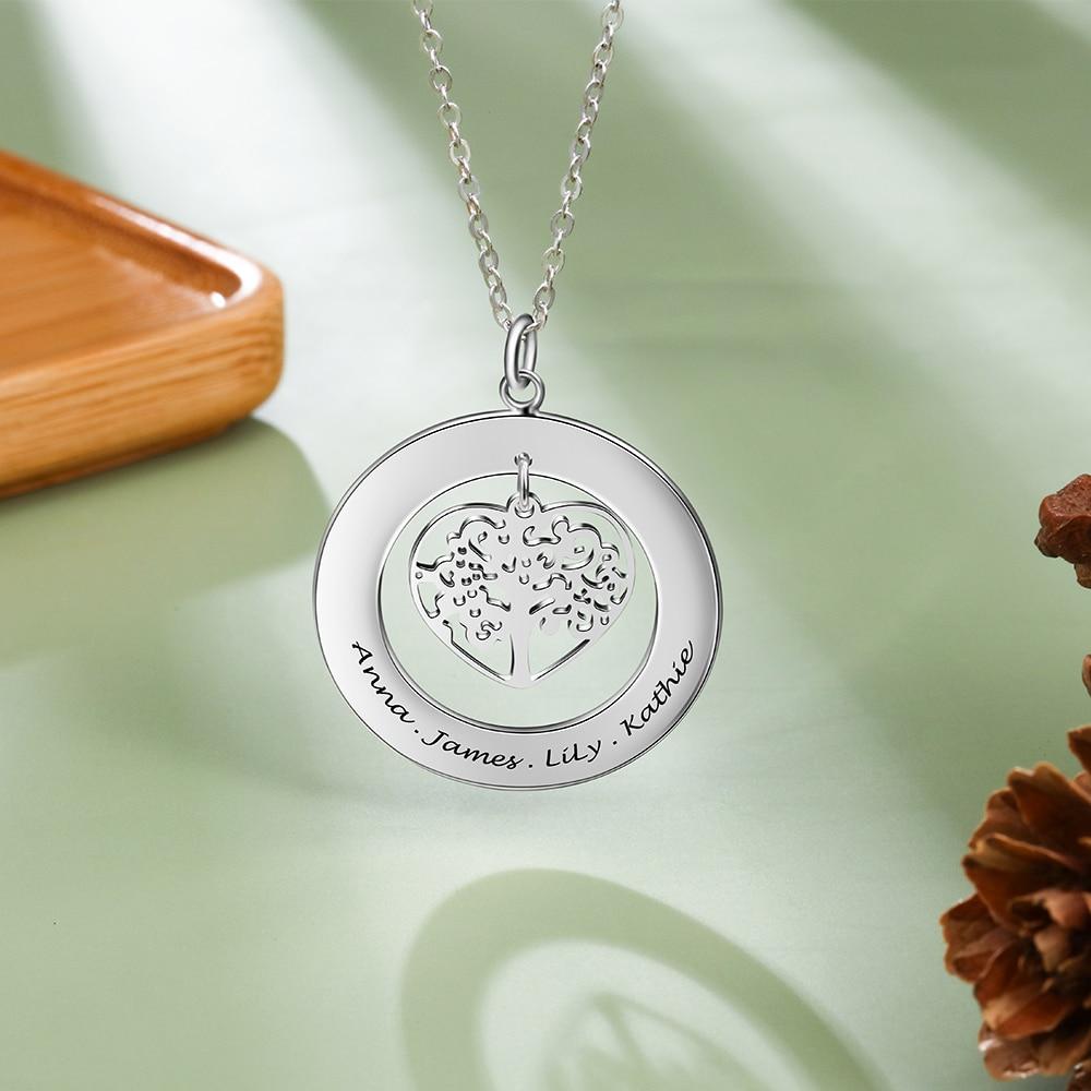 Personalized Heart Tree of Life 925 Sterling Silver Necklace - 1 to 4 Names Engraved