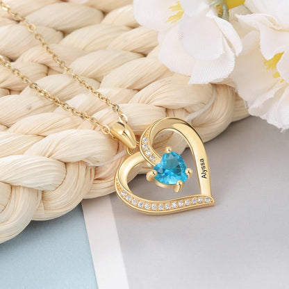 Personalized Heart Women's Necklace - 1 Birthstone + 1 Engravings (2 colors)