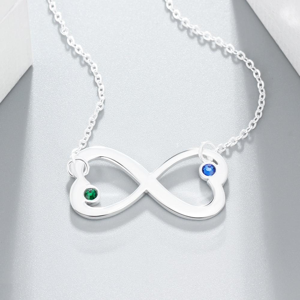 Personalized Infinity Hearts Womens Necklace - 2 Birthstones + 2 Engravings