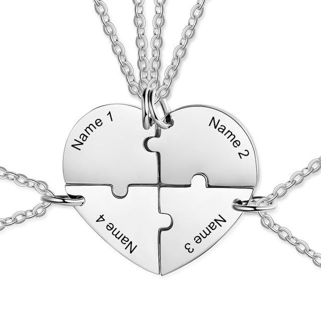 Personalized Joining Heart BFF Friendship Necklaces (4 Necklaces) - 4 Engravings