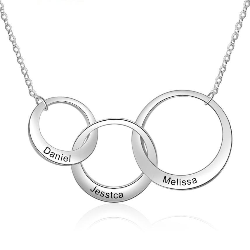 Personalized Linked Circles Silver Necklace - 3 Engravings