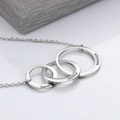 Personalized Linked Circles Silver Necklace - 3 Engravings