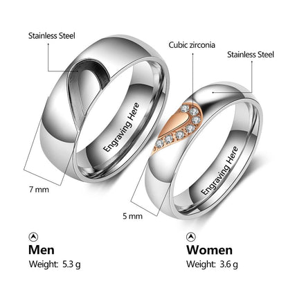 Personalized One Heart Matching Couple Rings