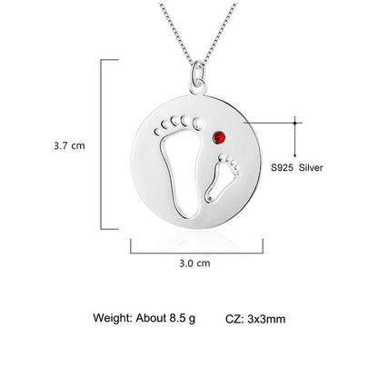 Personalized Parent & Child Footprints 925 Sterling Silver Necklace - 1 Custom Birthstone