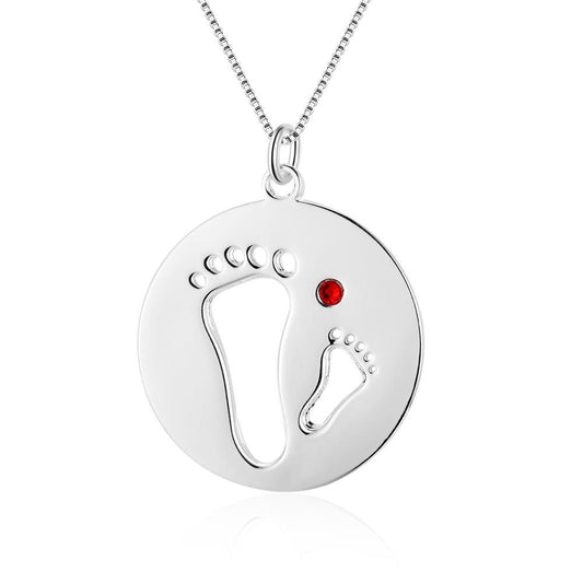 Personalized Parent & Child Footprints 925 Sterling Silver Necklace - 1 Custom Birthstone