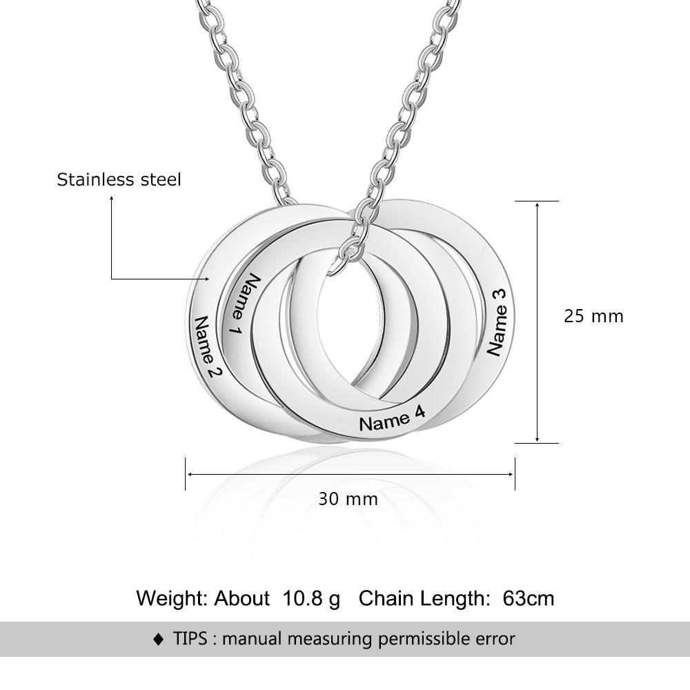 Personalized Quadruple Circles Silver Necklace - 4 Engravings