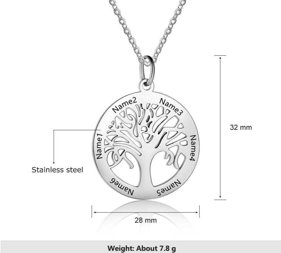 Personalized Tree Of Life Necklace - 1 to 6 Engraved Names