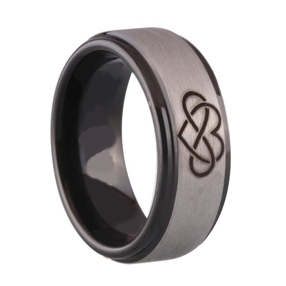 8mm Infinity Heart Silver & Black Tungsten Unisex Ring