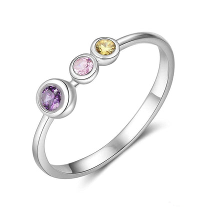 Personalized Round Birthstones 925 Sterling Silver Womens Ring - 3 or 5 Birthstones