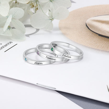 Personalized Stackable 925 Sterling Silver Womens Rings (3 Piece/Set) - 1 Engraving & Birthstone (per ring)