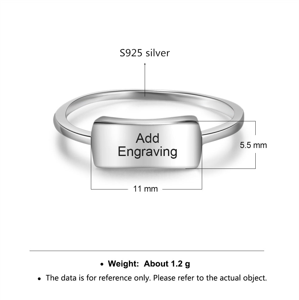 Personalized Minimalist Bar 925 Sterling Silver Womens Ring