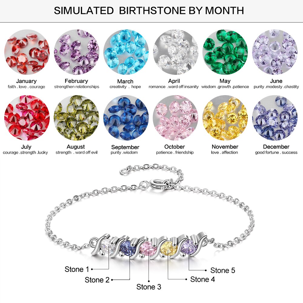 Personalized Birthstone Bracelet - 5 Birthstones
