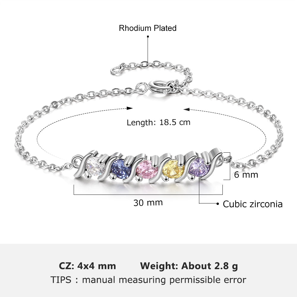 Personalized Birthstone Bracelet - 5 Birthstones