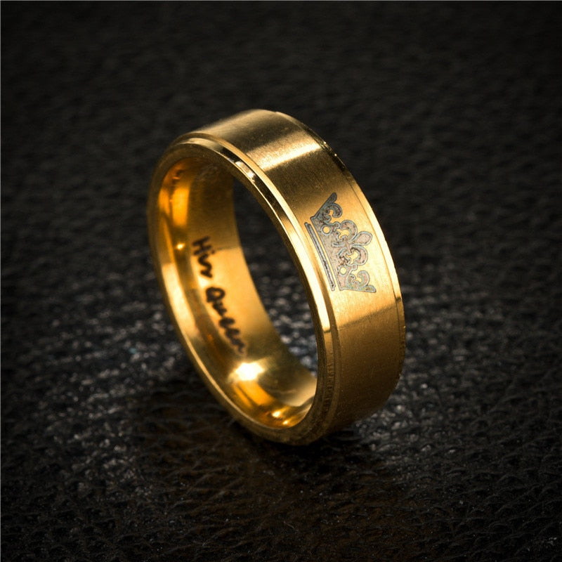 Uloveido Her King Ring Gold Color Stainless Steel Matching Promise Wedding  Engagement Band for Men, 1 Piece Size 8 - Walmart.com