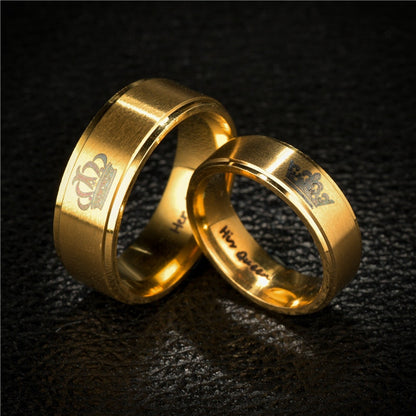 Her King & His Queen Matte Brushed Gold Color Couples Rings