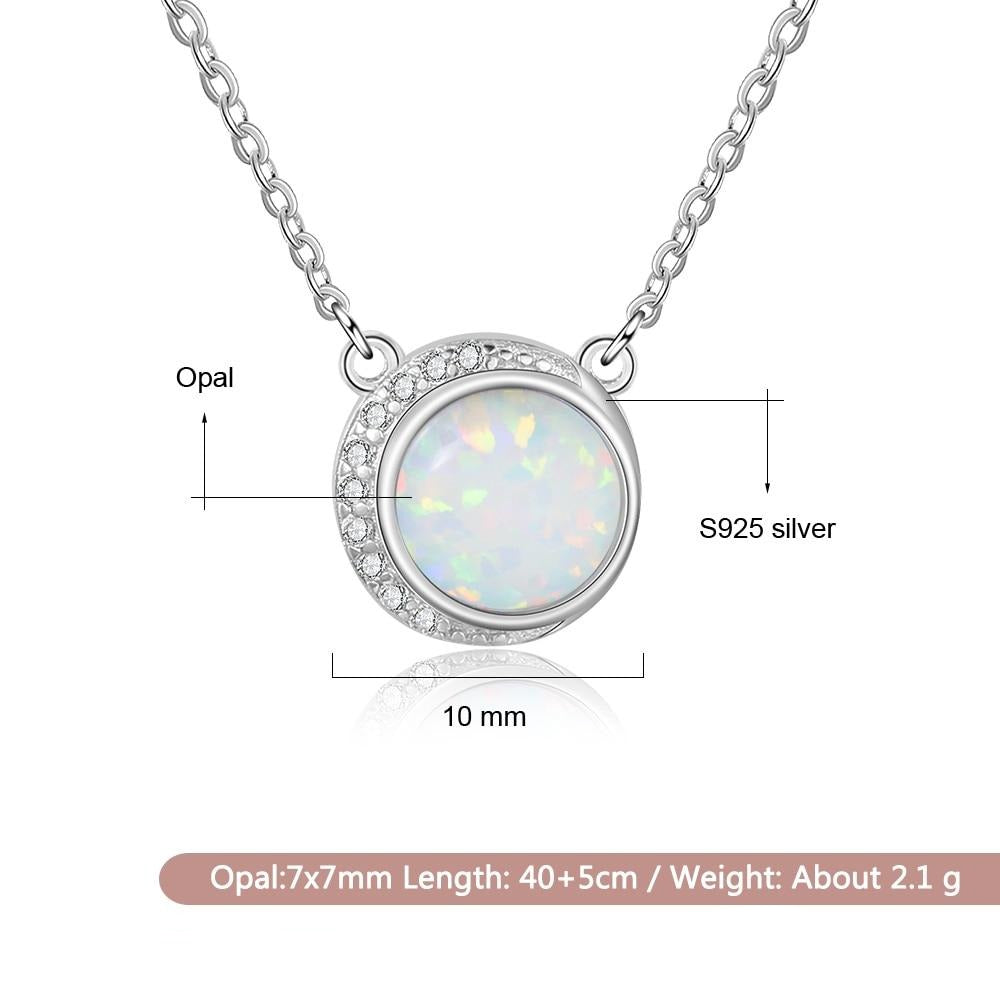 Round White Imitation Opal 925 Sterling Silver Necklace