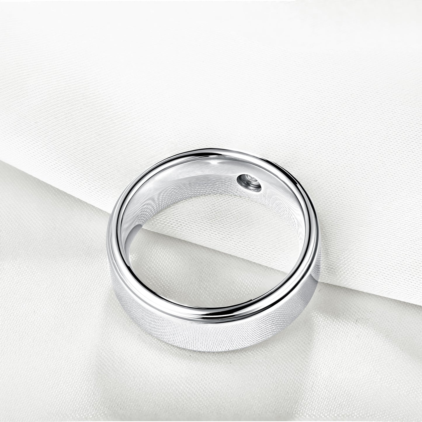8mm Round Cubic Zirconia Silver Tungsten Mens Ring