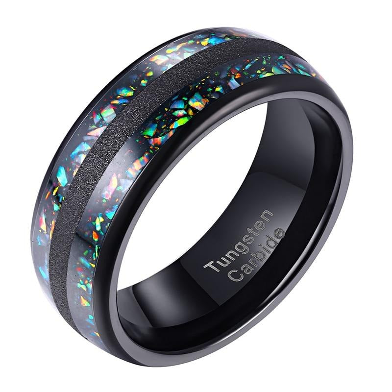 8mm Colorful Fragments Black Tungsten Mens Ring