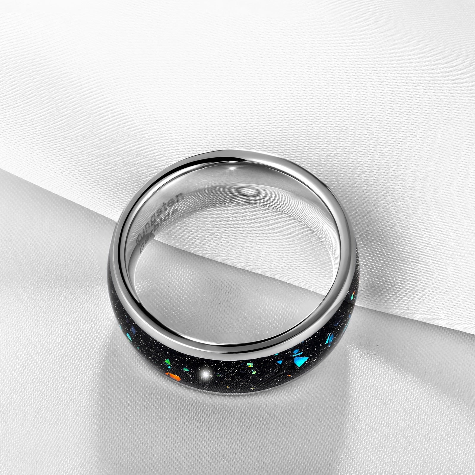 8mm Colorful Fragments Inlay Black Tungsten Unisex Ring