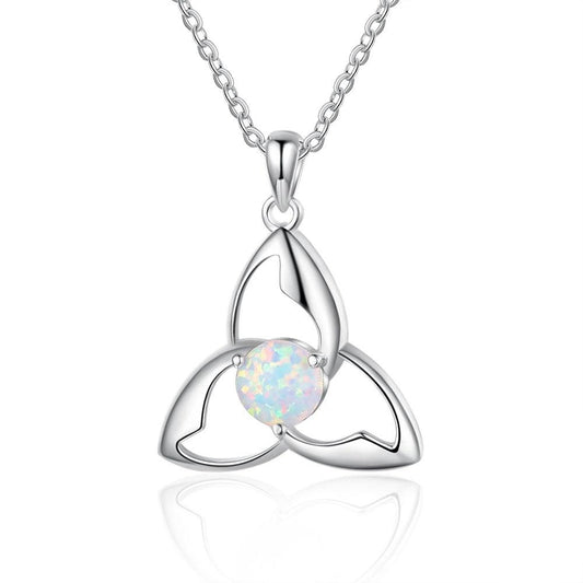 Celtic Triquetra Trinity Knot Imitation White Opal Necklace