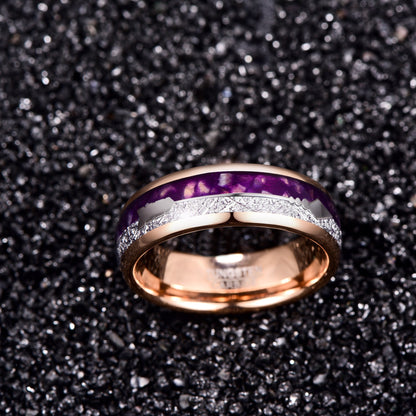 8mm Retro Arrow Inlay & Purple Agate Rose Gold Tungsten Unisex Ring
