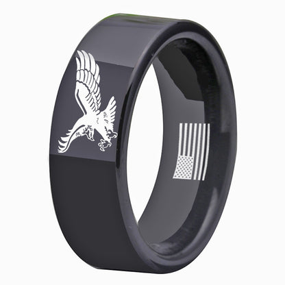 Patriotic American Eagle With USA Flag Tungsten Black Unisex Ring