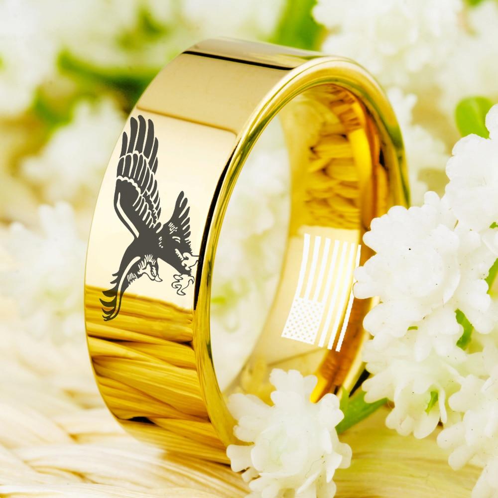 Patriotic American Eagle With USA Flag Tungsten Gold Unisex Ring