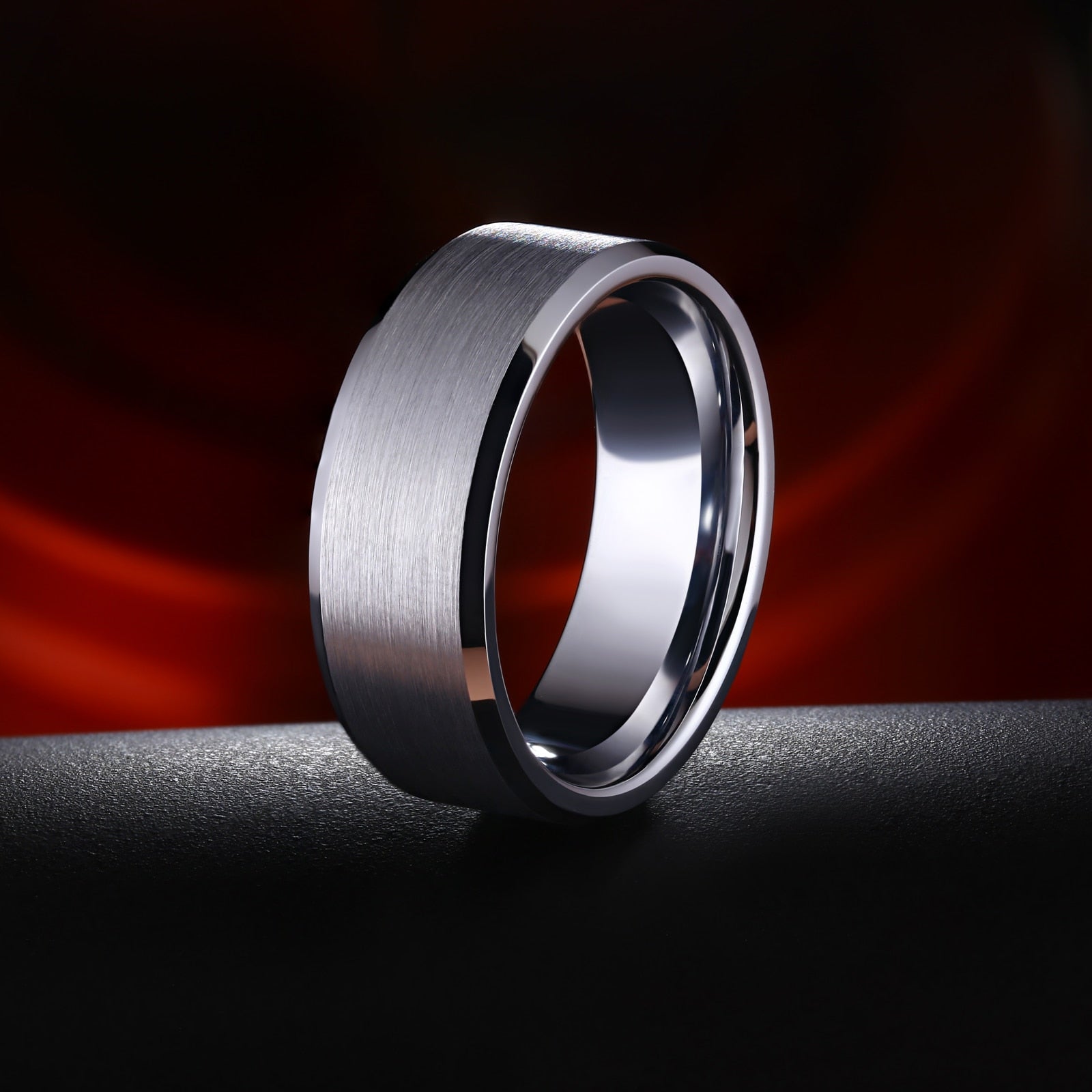 8mm Matte Brushed Silver Tungsten Mens Ring