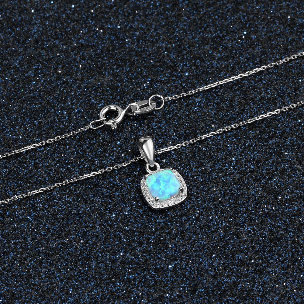 Square Imitation Opal & Sterling Silver Necklace (2 Colors)