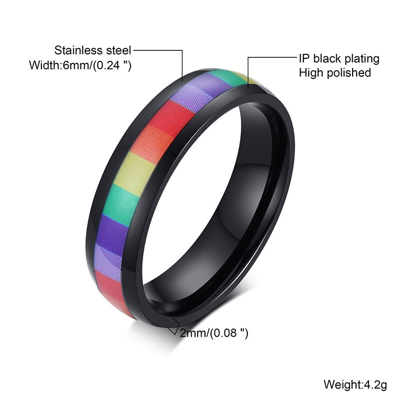 6mm Rainbow Stainless Steel Unisex Rings (2 Colors)