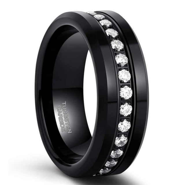 8mm Simulated Diamond Inlay Black Tungsten Men's Ring