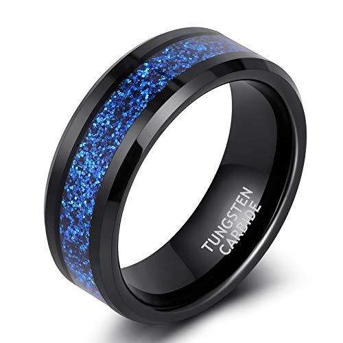 8mm Black & Glittery Blue Polished Tungsten Men's Ring