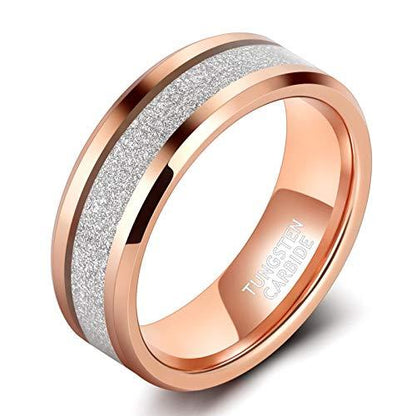 8mm Rose Gold & Glittery Inlay High Polished Men's Ring