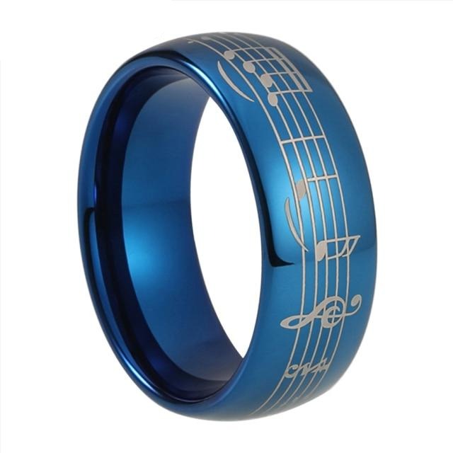 8mm Piano Five-Line Note Music Blue Tungsten Unisex Ring